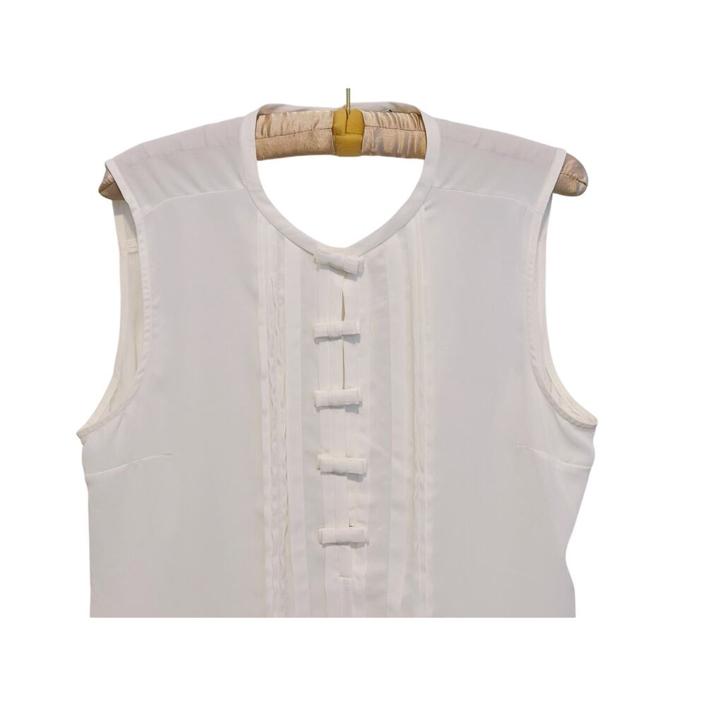 LC Coquette Bow Button Sleeveless Blouse Size XL White Preppy Soft Old Money - Picture 4 of 8